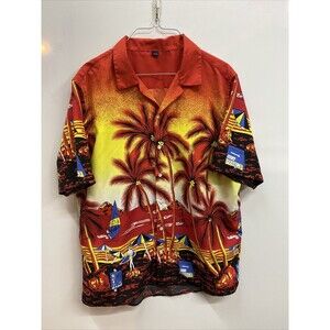 Hawaiian shirt Sunset Palm Trees Ocean Scene Sailboats Windboarder Large